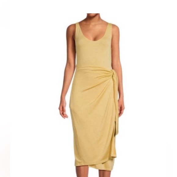 Vince Dresses & Skirts - Vince Mustard Sleeveless Side-Knot Midi Dress